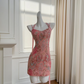 Pink halter neck slim waist A-line mini skirt homecoming dress R5178