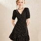 Romantic Black Cherry Floral A-Line Dress With Puff Sleeves And Layered Skirt R9322
