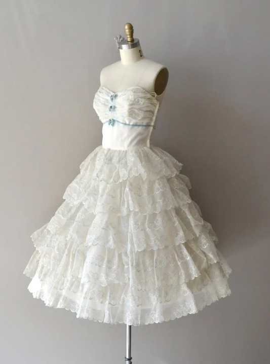 Lace Trim Ruffled Women's Homecoming Dress White Corset Mini Birthday Dress RS2398
