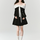 Black And White Off The Shoulder Mini Dress With Lace Trim And Bow Detail R9448