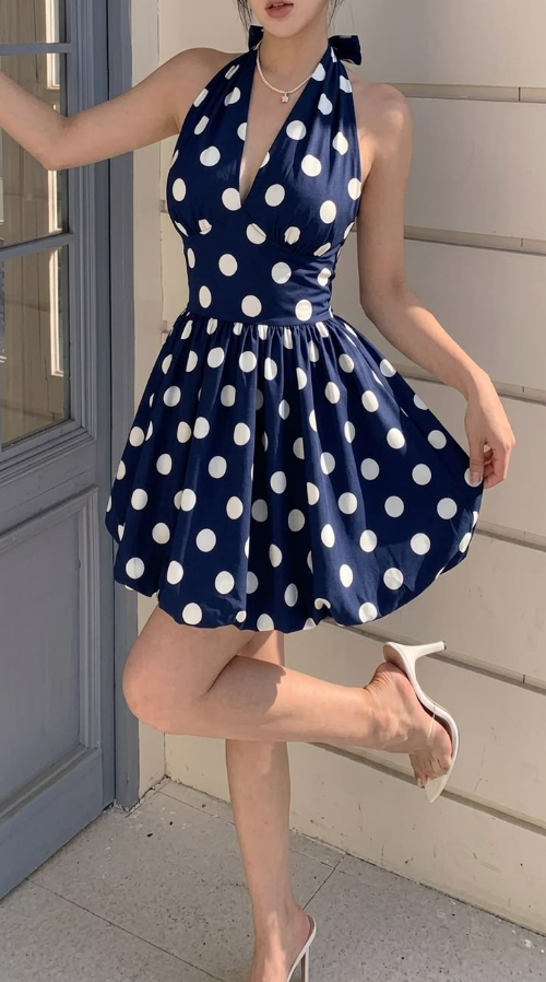 Polka Dots Retrio Women's Homecoming Dress Navy Corset Short Prom Dress Party Dress RS2711