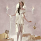 Stylish White Corset Dress Lace Detail Asymmetrical Design R9199