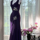 Purple tank top camisole fitted waist bodycon long ball gown R6528