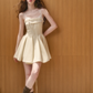 Preppy Style White Cami Mini Dress With Cute Bow And Scalloped Edge R9267