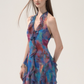 Tie-Dye Halter Neck Mini Dress With Ruffle Trim And Asymmetric Hem R9288