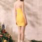 Retro Yellow Halter Mini Dress With Gingham And Polka Dot Patchwork Design R9278