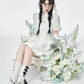White Qipao Style Mini Dress with Mandarin Collar, Puff Short Sleeves and Ruffle Hem R9273