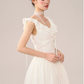 White Lace Trim Corset Style Mini Dress Women With Ruffle Straps And Flared Skirt R9395