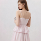 Pink Tiered Ruffle Mini Dress Women With Spaghetti Straps And Bubble Hem R9488