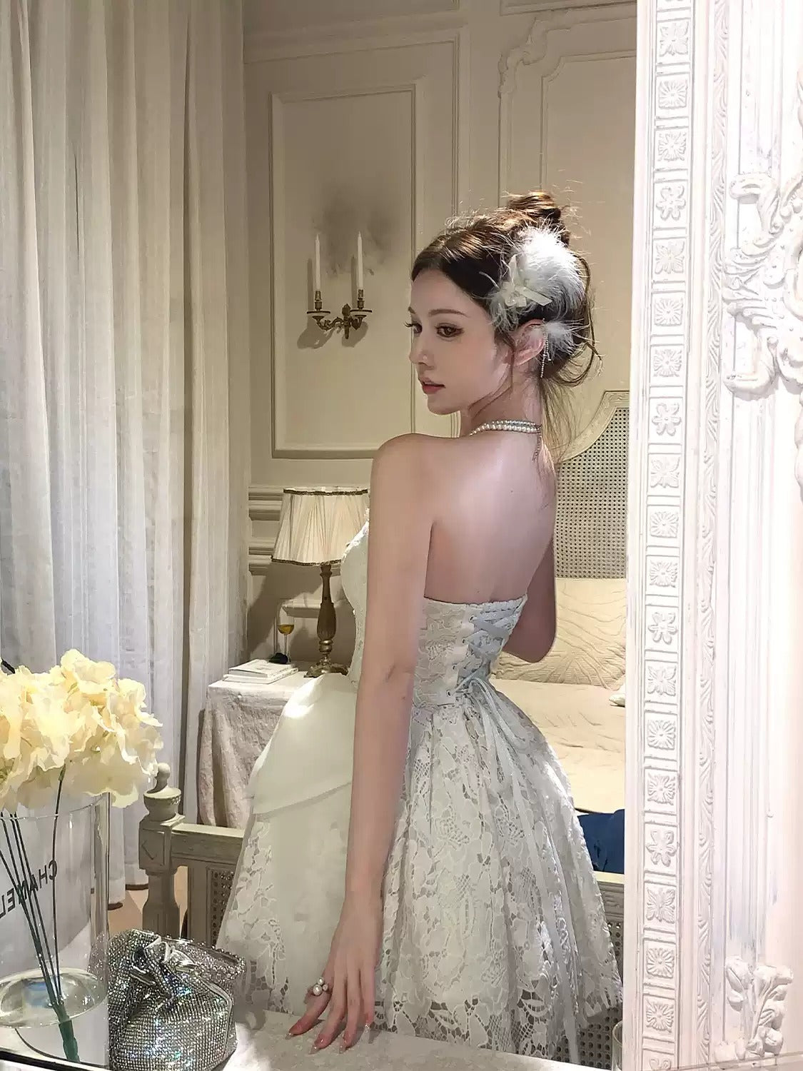 Elegant A-line Sweetheart Lace Mini Dress R9158