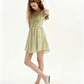 Light Green Floral Embroidered Mini Dress Women With Square Neck And Puff Sleeves R9469