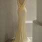 Pastel Yellow Satin Backless Mermaid Long Prom Dress      S7065