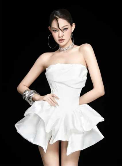 White tube top waist irregular temperament design short dress homecoming dress R4875