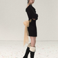 Black V-Neck Long Sleeve Mini Dress with 3D Floral Trim and Large Tulle Bow at Back R9370