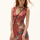 Red And White Gingham Cute Dog Print Sleeveless Tank Dress Women High Waist A-Line Mini Dress R9344