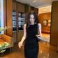 Classic Minimalist Sheath Mini Dress Round Neck Plain Detail Crepe R9188