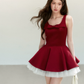Red Sleeveless Dress with Bow Detail, Flared Skirt and Tulle Underskirt R9222