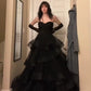 Black Prom Dress, Tulle Evening Dress     S2205