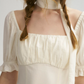 Cream White Square Neck Mini Dress Women With Puff Sleeves And Choker Tie R9453