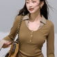 Korean Style Slim Fit Long Sleeve Mini Dress with Plaid Contrast and A-Line Skirt R9368