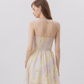 Pastel Yellow Floral Print Cami Mini Dress Women With Smocked Waist And Tie Straps R9491