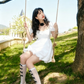 White A-Line Mini Dress Women With Puff Sleeves And Square Neck R9458