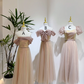 Pink tulle dress with gold lining, waist-cinched slim-fit ball gown, bridesmaid dress R5929