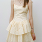 Yellow Ditsy Floral Cami Mini Dress Women With Tiered Ruffle Skirt R9474