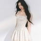 Fairycore White Floral Slip Dress with Lace Trim, Tiered Skirt and Spaghetti Straps R9275