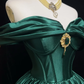 Green one-shoulder satin waist slim fit puffy princess dress homecoming dress R4956
