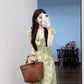 Green Floral Ruffle Trim Midi Dress R9122