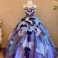 Purple halter-neck fitted waist princess skirt ball gown, bridal dress R7240
