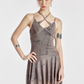 Khaki Halter Mesh Dress Women With Asymmetrical Hem And Matching Arm Sleeves R9388