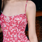 Pink Floral Print Cami Mini Dress with Lace Trim, Bow Detail and Tiered Ruffle Skirt R9276