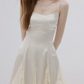 Cream White Satin Slip Mini Dress Women With Lace Inset Flounce Hem R9470