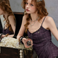 Edgy Y2K Purple Plaid Mini Dress With Lace Trimmed Neckline And Adjustable Straps R9307