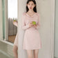 Dusty Pink Cowl Neck Long Sleeve Dress with Shoulder Ties R9174