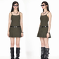 Women Army Green Cargo Dress With Camisole Strap And A Line Skirt R9389