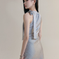 Grey Polka Dot Halter Neck Mini Dress Women With Bow Tie And Ruched Waist R9435