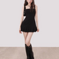 Black suspender waist slim A-line pleated skirt homecoming dress R5258