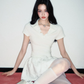 White Polo Neck Mini Dress Women With 3D Floral Detail And Textured Skirt R9421