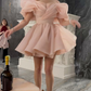 Fans one-shoulder slim waist puffy princess skirt short skirt homecoming dress R5458