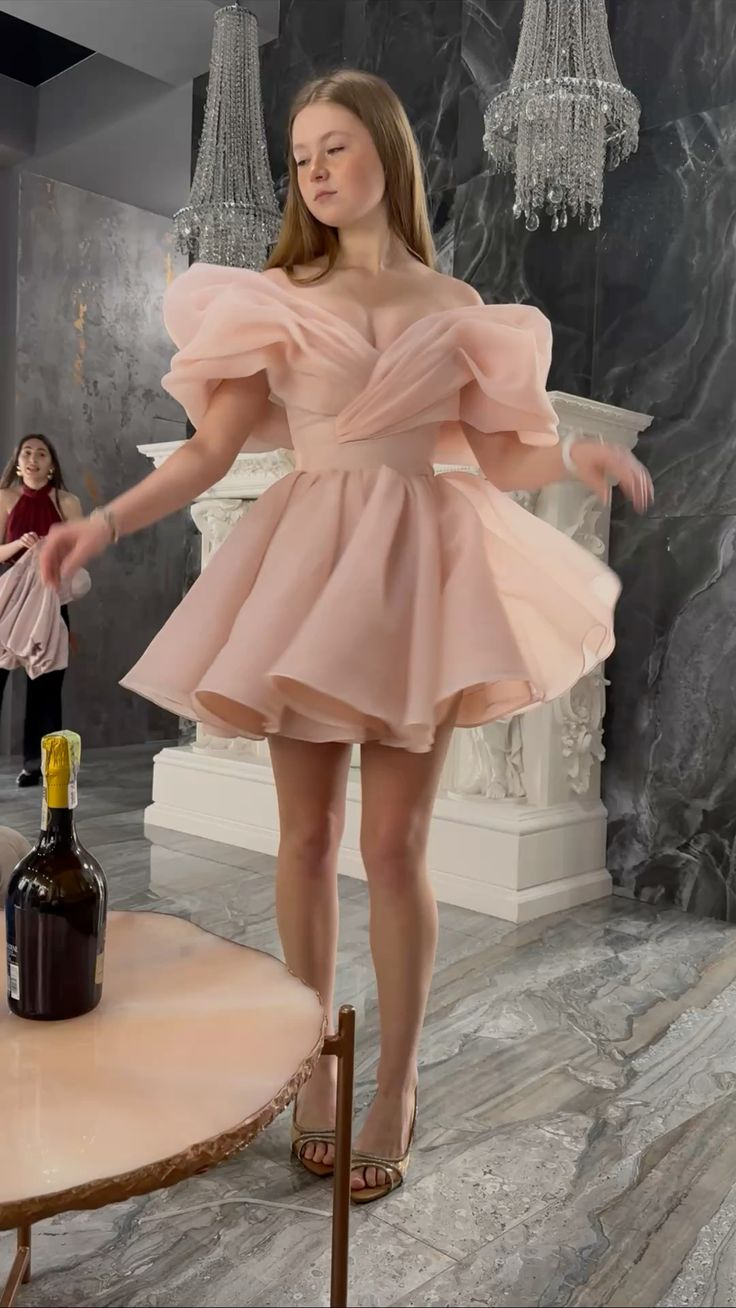 Fans one-shoulder slim waist puffy princess skirt short skirt homecoming dress R5458