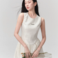 Cream White Sleeveless Jacquard Mini Dress Women With Corset Style Bodice R9450