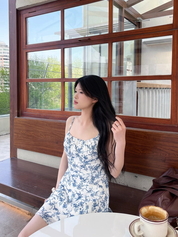 Vintage Floral Print Cami Dress with Smocked Back R9168