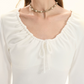 White Long Sleeve Tiered Mini Dress With Ruched Neckline And Bow Detail R9295