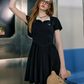 Edgy Coquette Black Short Sleeve Dress With Structured Corset And Flared Skirt R9320