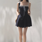 Navy Blue Lace Trim Cami Mini Dress Women Tie Front A-Line Dress R9360