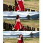 Red Lace Trim Cami Dress with Flowy Bow Strap R9166