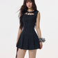 Plaid Sleeveless Mini Dress, Preppy Style With Cutout Neck And Pleated Skirt R9376